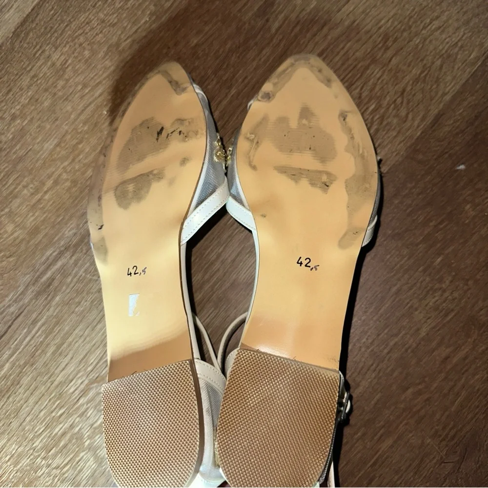 Bridal Ivory Gold Floral Flats Pointed Toe Ankle‎ Strap 42.5